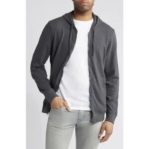 FAHERTY Sunwashed Slub Cotton Zip-Up Hoodie in Gray Casual Normcore Travel M